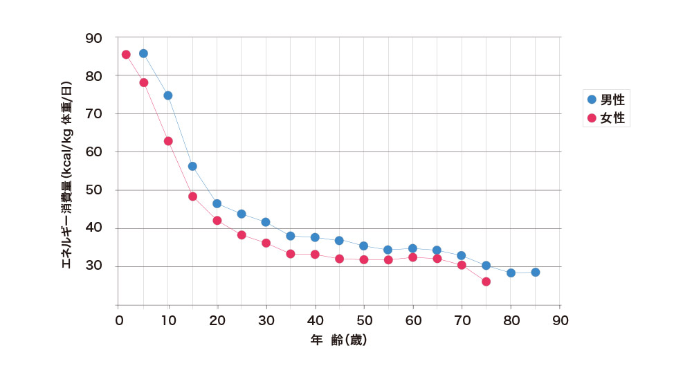 年齢と共に代謝は下がるグラフ