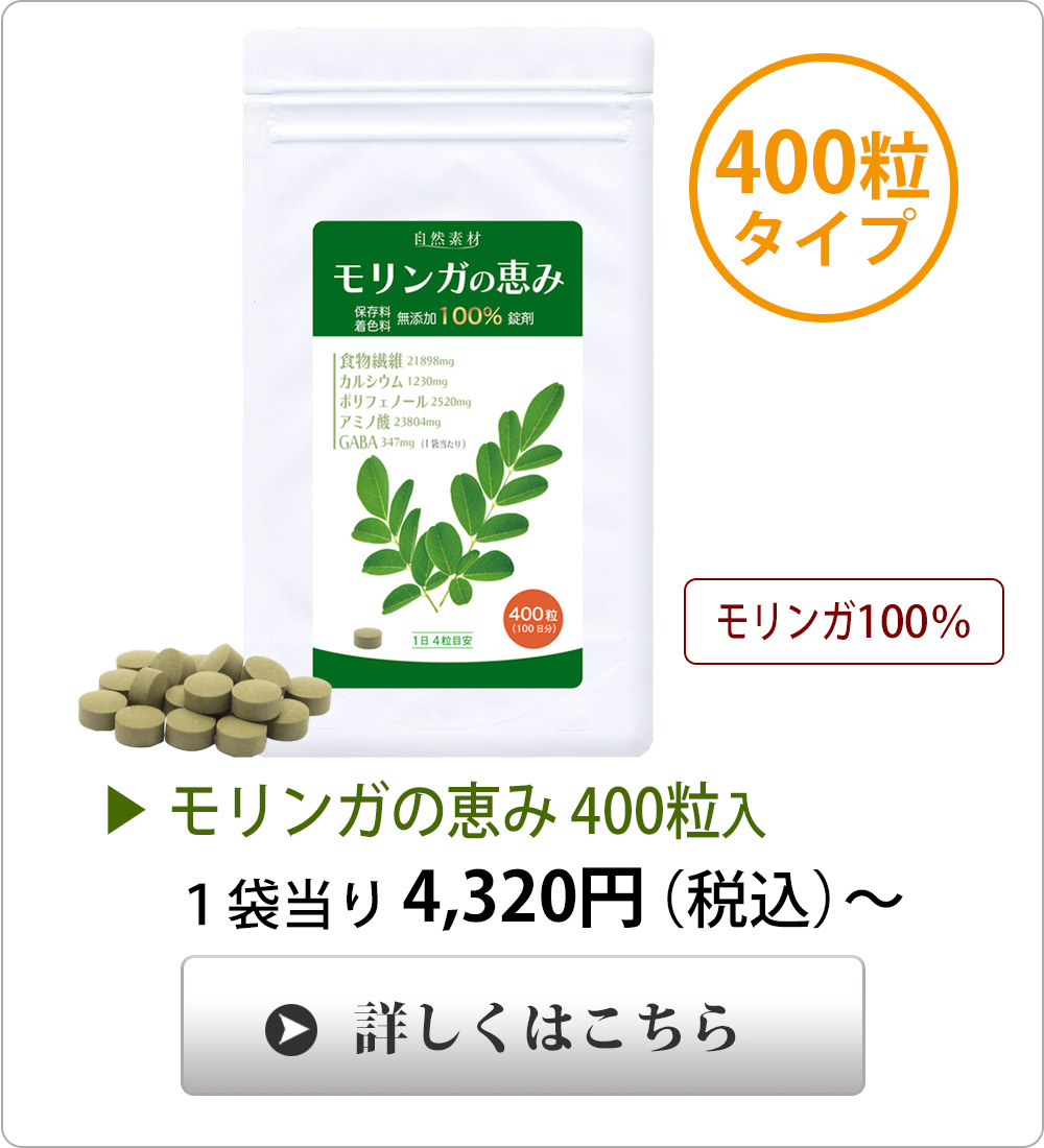 <span>栄養価の高い天然モリンガ</span>自然力　モリンガの恵み　400粒入　1袋　食物繊維 GABA カルシウム ポリフェノール アミノ酸