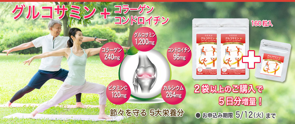 グルコサミンプラス２袋以上で5日分プレゼント